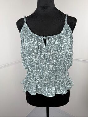She + Sky Speckled Peplum Adjustable Spaghetti Strap Top Size Large